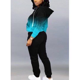 Mrskoala Two Piece Outfits for Women Tracksuit Sweat Suits Workout Jogging Sets Loungewear with Pocket Black Blue XXL