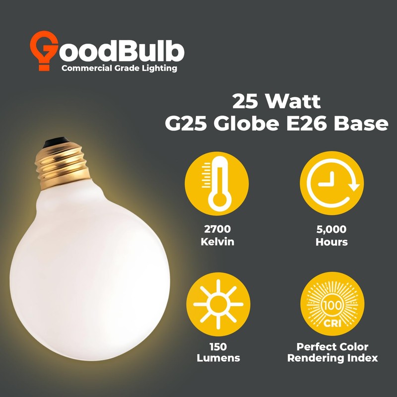GoodBulb 25-Watt Frosted G25 Light Bulbs Incandescent Restaurant Bulb E26