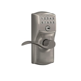 SCHLAGE FE595 CAM 619 ACC Camelot Keypad Entry with Flex-Lock and Accent Levers, Satin Nickel