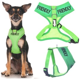 FRIENDLY (Known as Friendly to all) Green Color Coded Non-Pull Front and Back D Ring Padded and Waterproof Vest Dog Harness PREVENTS Accidents By Warning Others Of Your Dog In Advance (XS)