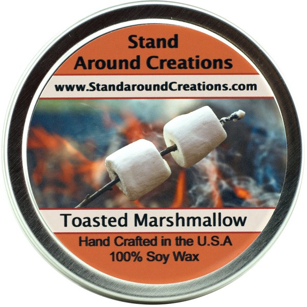 Premium 100% All Natural Soy Wax Aromatherapy Candle - 8oz Tin - Scent: Toasted Marshmallow: A fragrance so true to its name! Imagine a marshmallow on a stick, just slightly toasted by the fire.