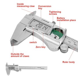 Digital Calibrador de Pantalla Digital LCD Vernier Calibre de Acero Inoxidable 150 mm Micrómetro Indicador Electrónico Caja Color Aleatorio/Rojo y Azul