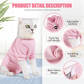 JOHNBOLIN Cat Recovery Suit for Male and Female Licking Protective Kitten Spay After Surgery, Pet Surgical Pajamas Long Sleeve, Cat E Collar Alternative Onesie (Pink, Medium)