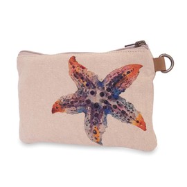 COTT N CURLS Starfish Wristlet Wallets for Women - 4.7" x 8" Handcrafted Womens Wallet, 100% Cotton Canvas with Leather Strap, Wristlet Purses for Women, Durable Wristlet Wallet
