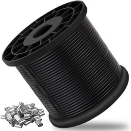 Vinyl Coated Wire Rope 304 Stainless Steel Coated Wire Cable-Black, 1/16" OD to 3/32" x 328FT, with 150 Pcs Crimping Sleeves-Cable for String Lights, Suitable for Clotheslines