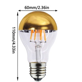 Lxcom Lighting A19 Half Chrome Gold LED Light Bulb 8W Dimmable Gold Bowl Tipped Mirror Bulbs 80W Equivalent Warm White 2700K E26 E27 Base Decorative Filament Vintage LED Edison Bulb, AC110V(4 Pack)
