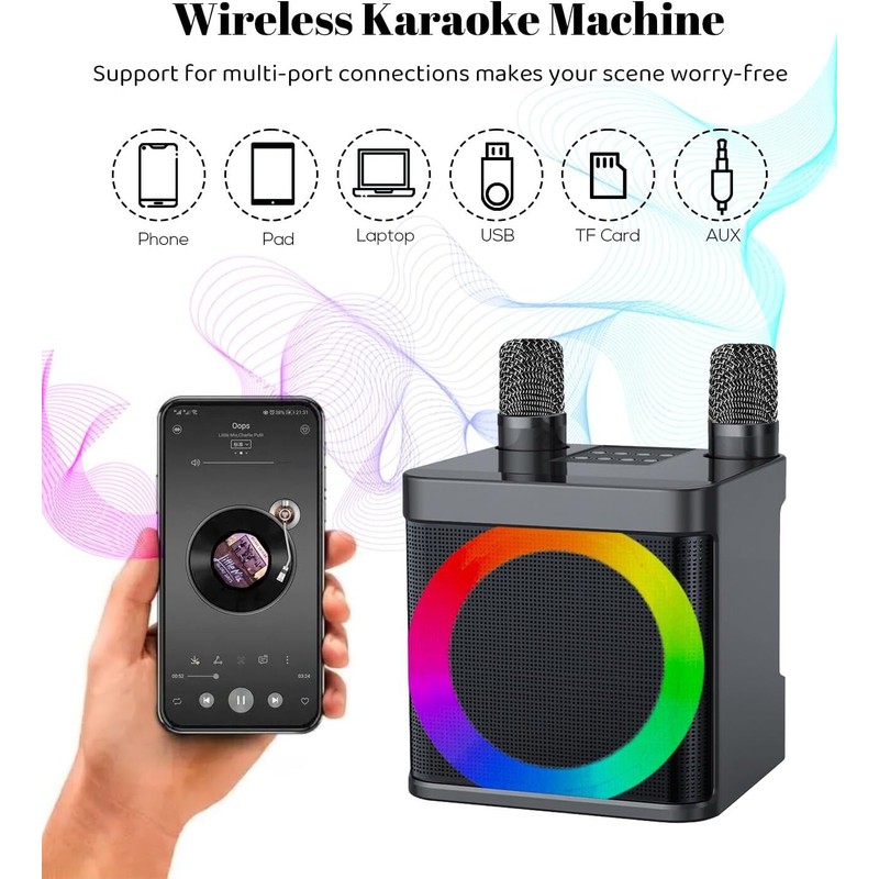 Unbranded Karaoke Machine with 2 Wireless Microphones Portable Bluetooth 5.0