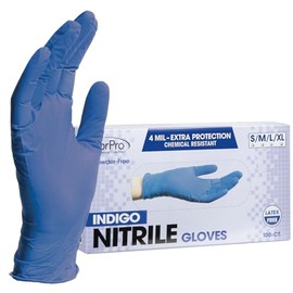 ForPro - Guantes desechables de nitrilo, resistentes a los químicos, sin polvo, sin látex, no estériles, aptos para alimentos, 4 mil, índigo, mediano, 100 unidades