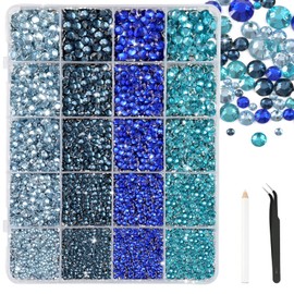 Bouiexye 28000 Pcs Blue System Resin Rhinestones 2-6 mm Bedazzling Crystal Flatback Rhinestones with Tweezers for DIY Crafts Shoes Clothing Glasses Nail Art