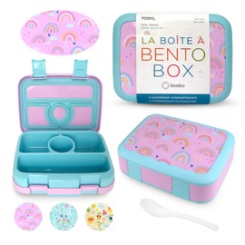 Lonchera Bento para niños, recipientes para preparación de comidas: Loncheras reutilizables a prueba de fugas para almuerzos de niños y adultos, 4 compartimentos, escuela, guardería, control de porciones, utensilios, arcoíris morado