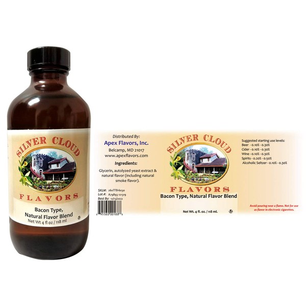 Bacon Type Extract, Natural Flavor Blend - TTB Approved - 4 fl. oz. bottle