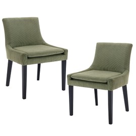 COLAMY Modern Dining Chairs Set of 2, Upholstered Corduroy Accent Side Chairs with Mid Back and Wood Legs for Living Room/Dining Room- Light Green