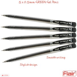 5 x 0.5mm FLAIR Hydra BLACK Gel Pens Easy Grip Smooth Writing Office School Home