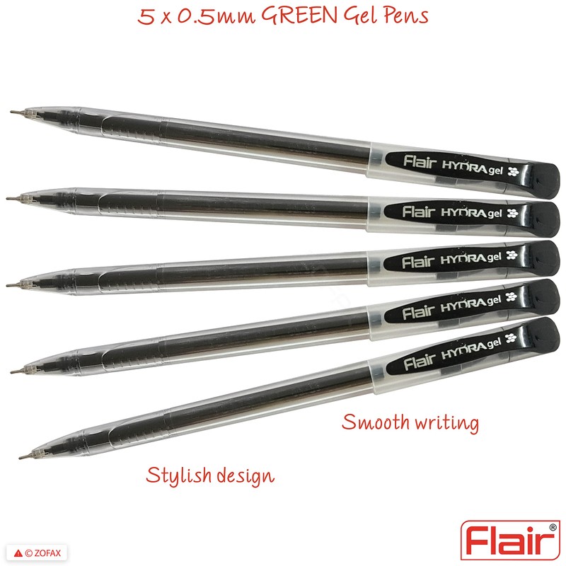 5 x 0.5mm FLAIR Hydra BLACK Gel Pens Easy Grip