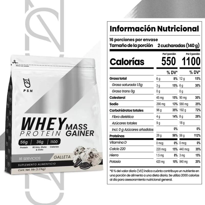Suplemento Polvo Psn Whey Protein Mass Gainer 27kg Galleta