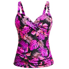 playera tankini con aros para mujer, parte superior de traje de baño con soporte para brasier, control de abdomen, sin parte inferior, 2025, Rosa Floral, XX-Large