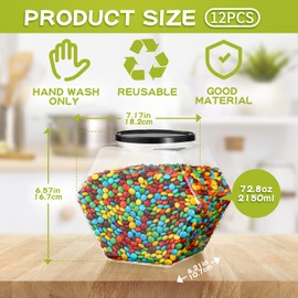 Dandat 12 Pack 73 oz Hexagon Candy Jars Plastic Cookie Jars Bulk with Lid Clear Candy Containers for Kitchen Counter Wide Round Mouth Candy Holders for Candy Buffet Display Snacks Treats Laundry Pod