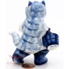 Gzhel Hand painted Porcelain Figurine of fisherman cat with a