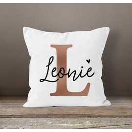 SpecialMe® Cushion Cover with Name Initial Monogram Letter Copper Look Name Gifts Heart White 40 cm x 40 cm