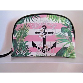 Victoria's Secret Pink Stripe Anchor Palm Makeup Cosmetics Bag Case NWT Logo