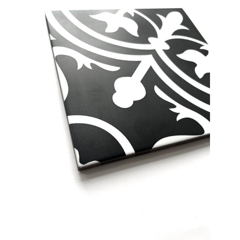 8 x 8 Flora Black White Reverso Porcelain Pattern Modern