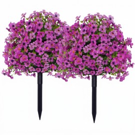 2 Pcs Violet Artificial Flowers for Outdoor, Purple Decorative Faux Flowers