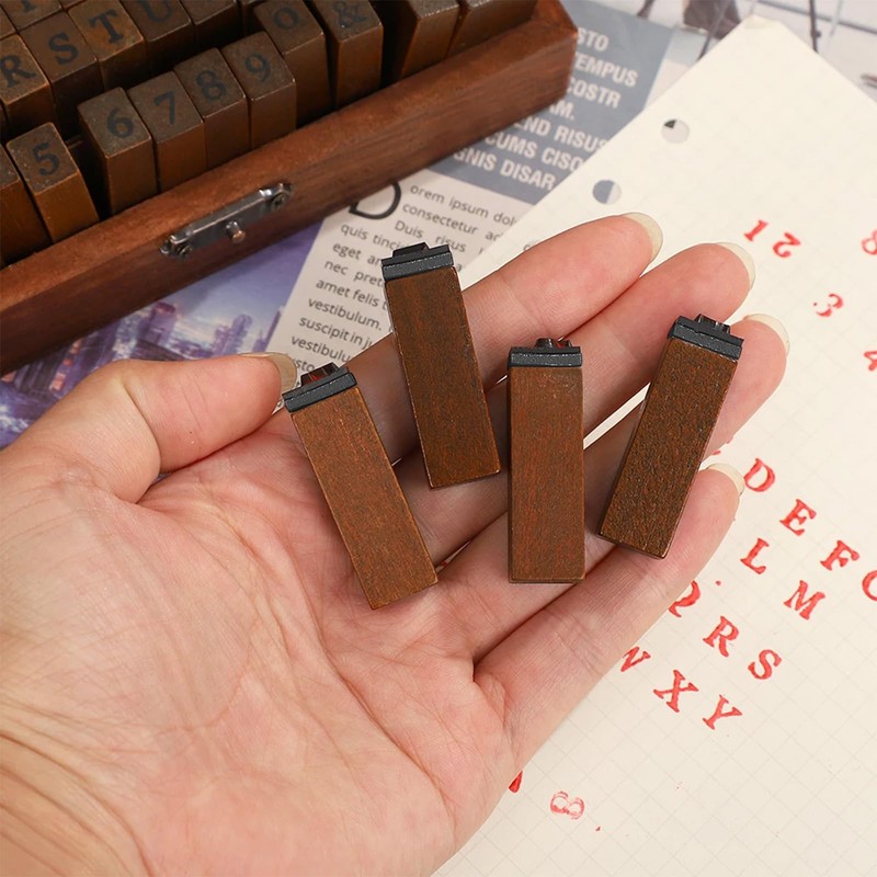 Jortmrd Set of 70 Wooden Vintage Letters Stamp with Numbers