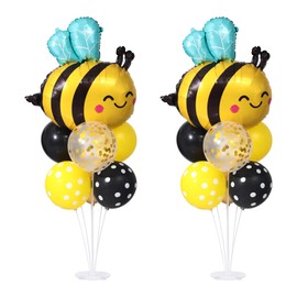 BoKin Bee Balloons Centerpieces for Tables 2 Sets, 2 Bee Foil Balloons and 14 Latex Yellow Black Balloons for Bee Baby Shower Decorations, Bee Party Decorations, Bee Birthday Decorations