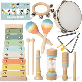 Baby Musical Instruments - Wooden Montessori Toys for Toddlers 1-3,Modern Boho Xylophone Includes Songbook with 13 Kids' Songs,Neutral Colors Wooden Percussion Instruments Set