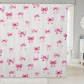 Feelyou Pink Girls Bow Bath Curtain Boys Girls 72"x72" Bow Shower Curtain for Kids Women Men Waterproof Cute Bowknot Bathroom Shower Curtain Set Kawaii Kids Bathroom Accessories Lovely