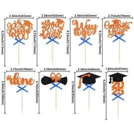 Gyufise 32Pcs Graduation Cupcake Toppers 2025, Graduation Hat Cupcake Toppers, Orange