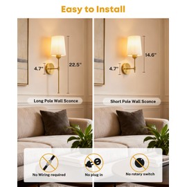 NookNova Battery Operated Wall Sconces Set of 2, Rechargeable Wall Sconce 13000mAh Gold Wireless Wall Sconces with Remote Battery Powered Sconces Decor Set of 2 Wall Lights for Living Room Bedroom