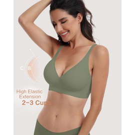 HORISUN Bras for Women Wireless Push Up Seamless No Show Bra 2 Pack(Green L)