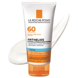 La Roche-Posay Anthelios Cooling Water Sunscreen Lotion, Water Based Sunscreen for Face & Body, Broad Spectrum SPF + Antioxidants, Fast Absorbing Water-Like Texture, Oil Free Sunscreen SPF 60