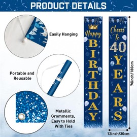 POPOYU 40th Birthday Banner Men Women, 40th Birthday Decoration Navy Blue, Birthday Banner 40th Birthday Party Decorations Background, Banner Gifts for Birthday Poster Door Banner Porch Sign