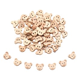 Ynxee 50 Pcs Wooden Bear Buttons with Round 2 Holes DIY Craft Sewing Buttons for Handmade Scrapbooking Art Project Home Ornament, 13mm
