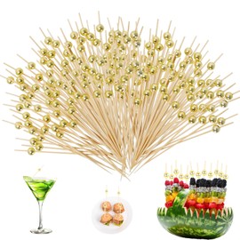 100 Count Cocktail Picks & Food Toothpicks for Appetizers, Decorative Food Toothpicks, 4.7 Inch Toothpicks for Drinks, Desserts, Charcuterie, Wedding Party Fancy Toothpicks(Gold Pearl)