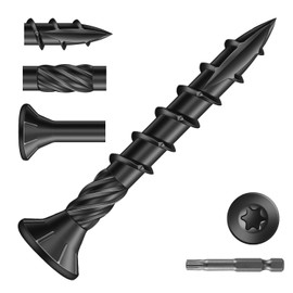 SG TZH #8 x 1-1/4" Deck Screws (175Pcs) 1lb. Carbon Steel, Black, Flat Head, Rust Resistant epoxy Coated, with T25 Star Bit