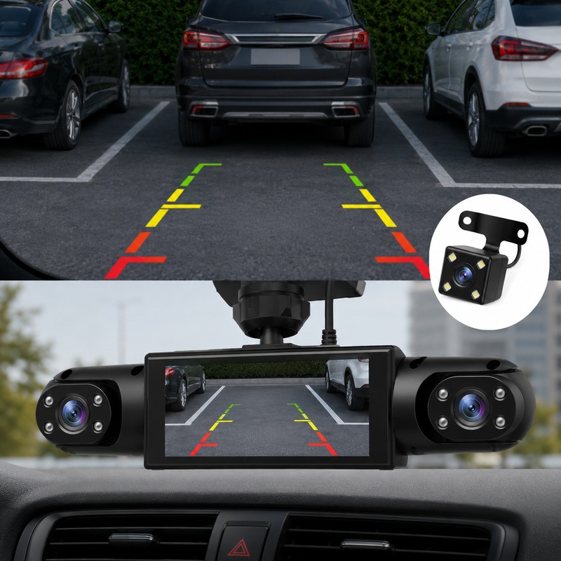 Multi-Lens Dash Cam for Vehicle Recording – 1080P Front, Side
