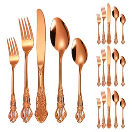 CITESANA 20-Piece Stainless Steel Flatware Set, Rose Gold Silverware Set Service for 4, Cutlery Utensils Set, Mirror Polished, Dishwasher Safe