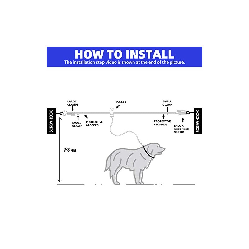PUPTECK Reflective Dog Run Cable - 100 ft Heavy Weight
