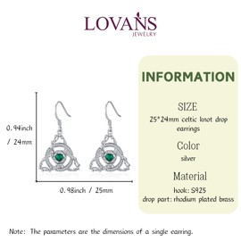 Celtic Knot Dangle Earrings for Women - 925 Sterling Silver Celtic Knot Drop Earrings with Tree of Life Texture(Green)