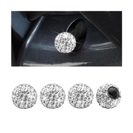 Norkmdi Bling Car Tire Valve Stem Caps, 4PCS Crystal Rhinestones Dustproof Vehicle Wheel Tyre Valve Caps for Women Girl, Auto Exterior Accessories, Universal for SUV Motorcycle Truck (White)