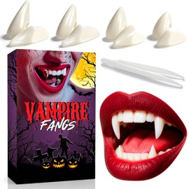 4 Pairs Vampire Teeth for Cosplay 4 Size Fake Fangs with Solid Adhesive for Halloween Props, Party Dress Up Costume Accessory Halloween Gift