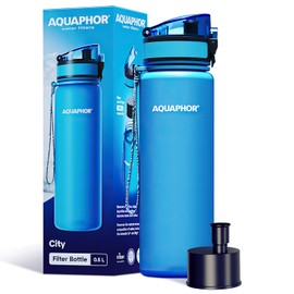 AQUAPHOR AQUAPHOR City Bottle 500ml Blue | Travel Water Bottle with Activated Carbon Filter | Filters Chlorine & Impurities | Made of Tritan & BPA-Free | Stay Hydrated On The Go!