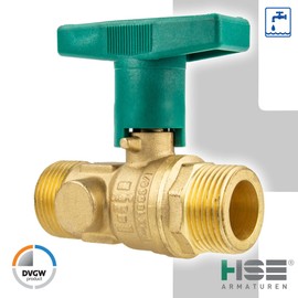 Hermann Schmidt UNIWATER Drinking Water Ball Valve with ISO-T Handle Type 1443, Brass, Ball Valve, 2/2, G 3/4 Inch (DN 15), Green