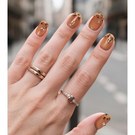 Artquee French Tip Press on Nails Short Pursue Radiance Square False Tips Leopard Rhinestones Design Glossy Reusable Fake Stick on Nails Kit for Women - 30 Pcs 15 Sizes