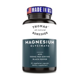 Thomas' all-natural Remedies Magnesium Glycinate Supplements, High Absorption, Dietary Supplements for Muscle and Bone Support, Non-GMO, No Fillers, 60 Vegan Capsules 500mg per Serving