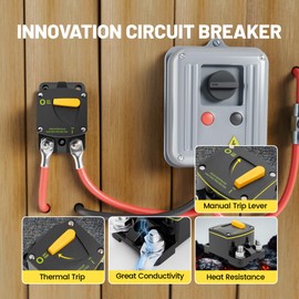 RED WOLF 200A Circuit Breaker Switch Manual Reset DC 12-24V, 5/16"-M8 Stud for Car Audio RV Marine Boat Truck Trolling Motors Stereo Audio Electronic Battery Solar System