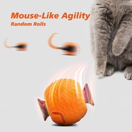 wisafoi Interactive Cat Toy for Indoor Cats, Speedy Ball with Tail, Automatic Moving Cat Balls for Bored Indoor Adult Cats, 360°Automatic Rolling Ball Toy, Two Speed Adjustment（Orange）
